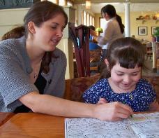 Playing with Mary at the Olive Garden.