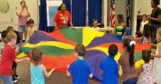 Playing with my friends at the library.