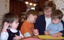 Listening to a story with my cousins.