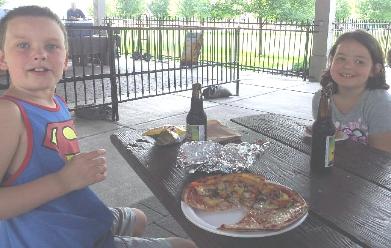 We had pizza and root beers.