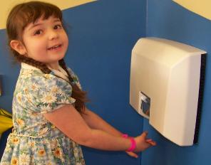 Drying my hands in the water room.